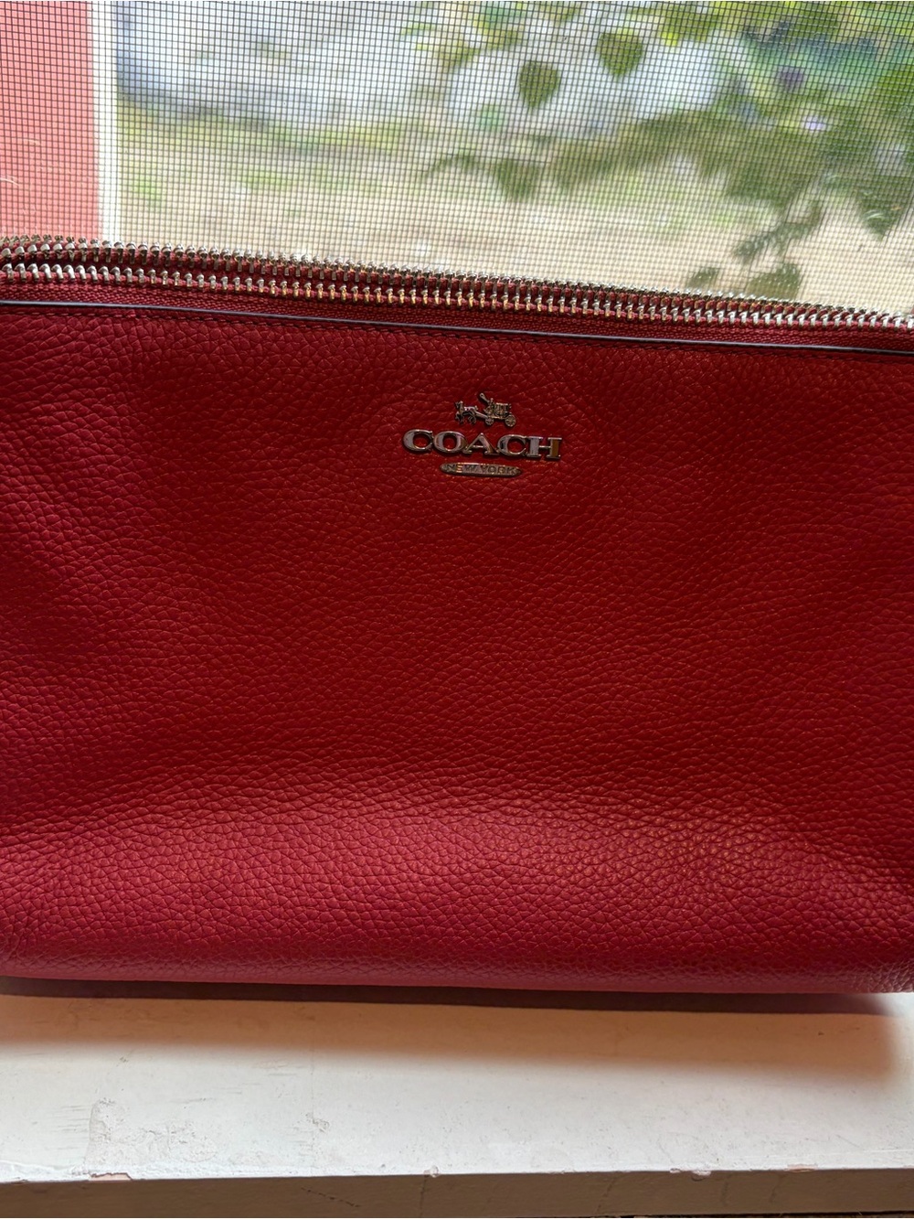 Coach pink Pebbled Leather crossbody purse with Silver Hardware